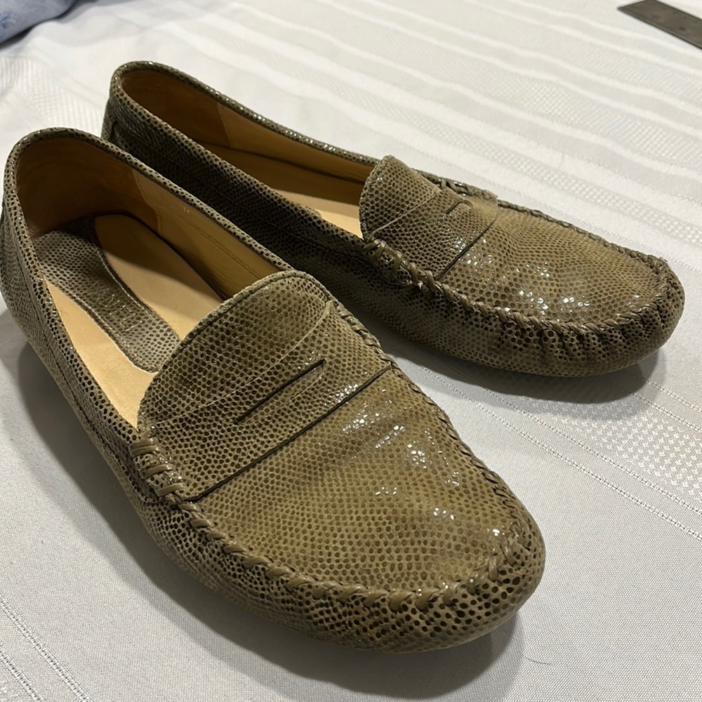 Vaneli green snakeskin driver loafers